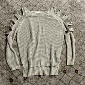 Aryn K. Cole Shoulder Knitted Fashion Sweater Top Beige Grey Pullover Size XS
